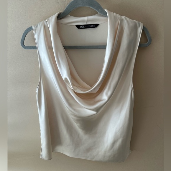 Zara Cowl Neck gold beige fluid neck size XS - Picture 2 of 5